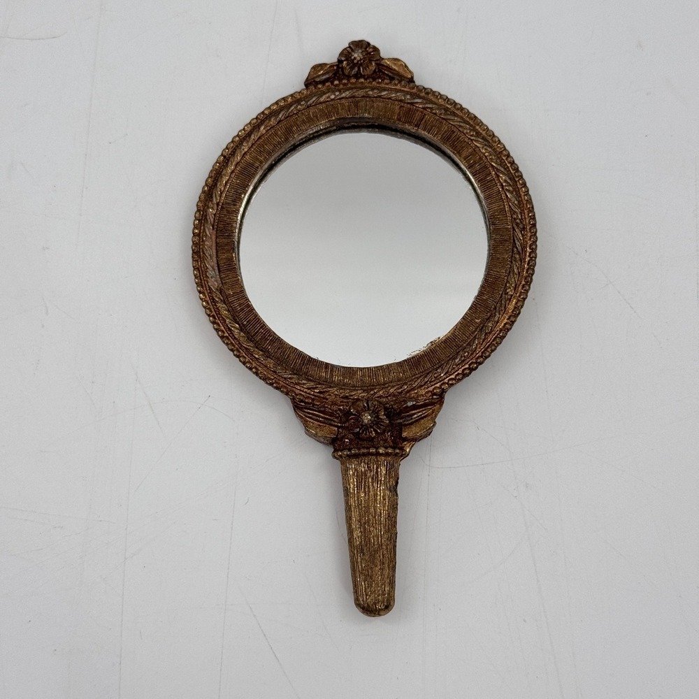 Petite Vintage Vanity Hand Mirror with Red Velvet Back